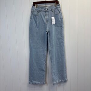 Ettelo Boho Wide Leg Denim Jeans Women Size 14 High Rise Streewear Minimalist
